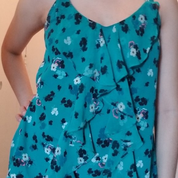 GUC - LC Lauren Conrad Green Floral Sleeveless Top - Picture 2 of 3